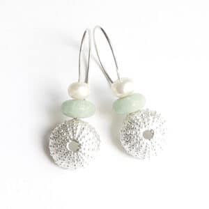 Pendientes Erizo Amazonita y Perla