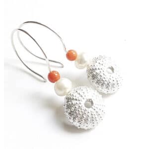Pendientes Erizo Coral y Perla